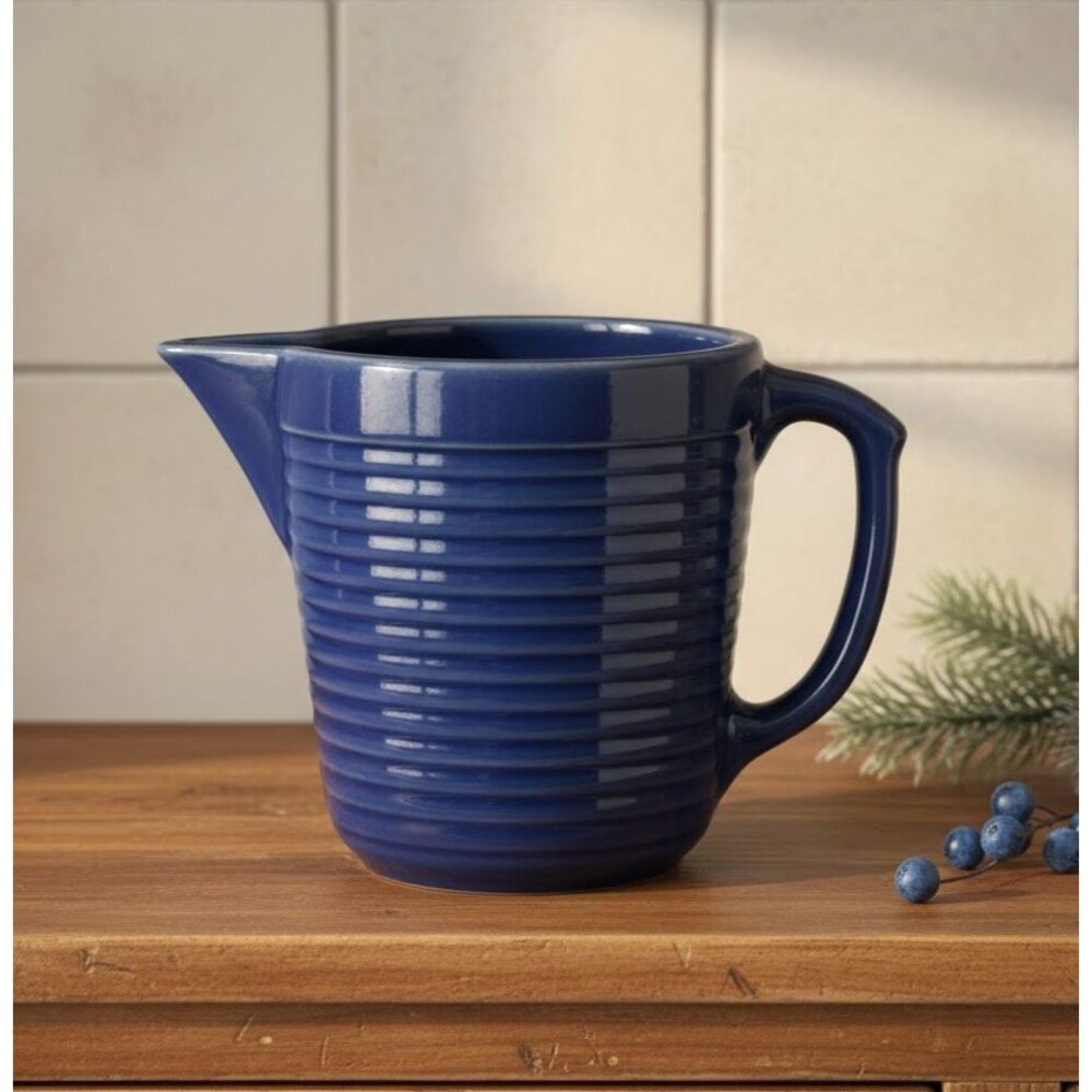 Vintage Monmouth Pitcher USA Blue Earthenware Ring Pitcher Art Deco